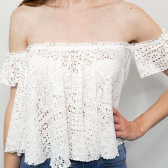 Free People Tops - Free People Beach White Lace Off shoulder Top